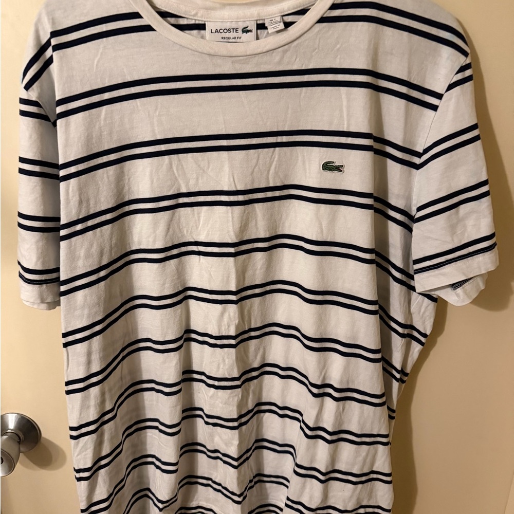Lacoste Men's White Tee with Black Stripes